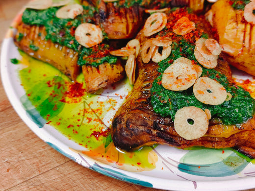 Hasselbach butternutsquash med grønkålspesto, hvidløg og ñora