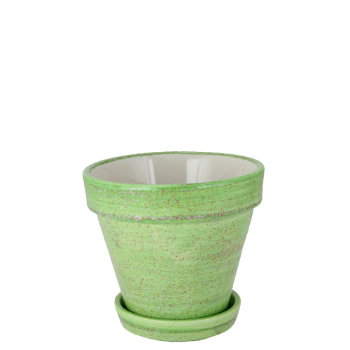 Plant pot with saucer, Ø 16.5 cm, Rústico, Verde - Solid colour