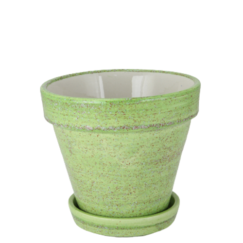 Plant pot with saucer, Ø 20.5 cm, Rústico, Verde - Solid colour