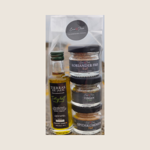 Krydderi tilbud - Ekstra Jomfru olivenolie, korianderfrø, timian og spidskommen| Casa Jada